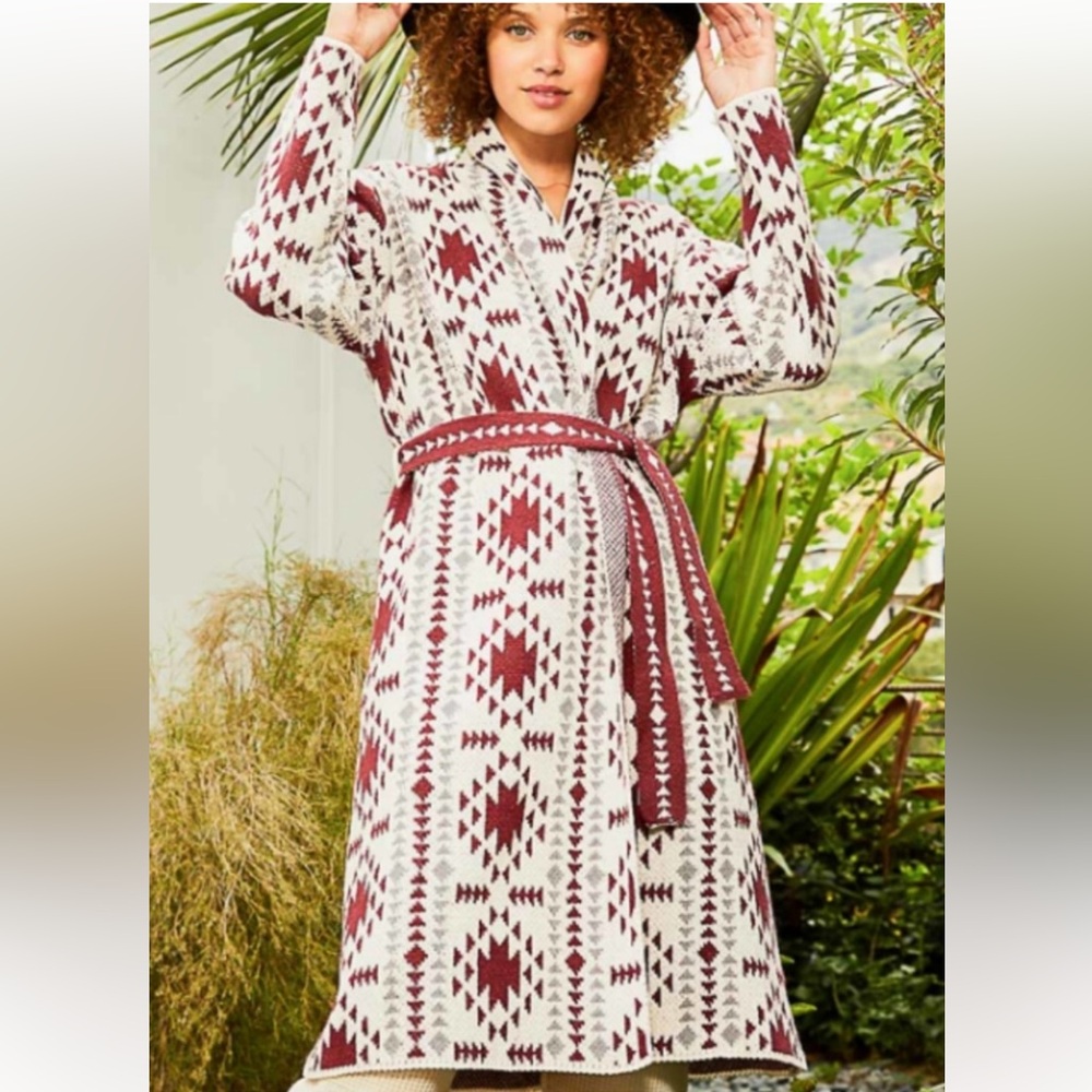 POL Aztec Knit Maxi Dress in Burgundy and Cream